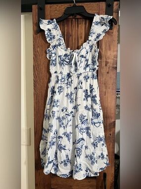 Women’s  White & Blue Floral Horse Print Sundress